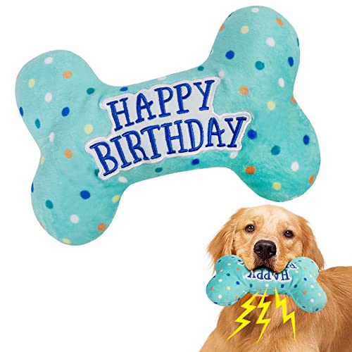 Prime Pets Dog Birthday Toys, Plush Dog Squeaky Toys, Stuffed Puppy Chew Toy for Small Medium Large Dogs, Bone Pet Toy - Image 1