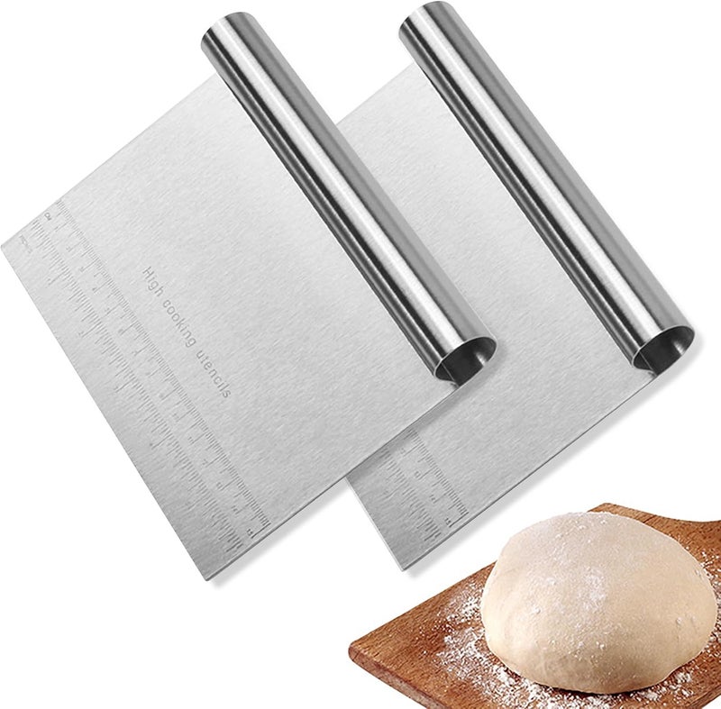 CoguZed 2 Pack Stainless Steel Pastry and Dough Cutter/Scraper/Knife Set, Ideal for Baking, Bread, Cake, Pizza, Multi purpose Bench Scraper with Measuring Scale - Image 1