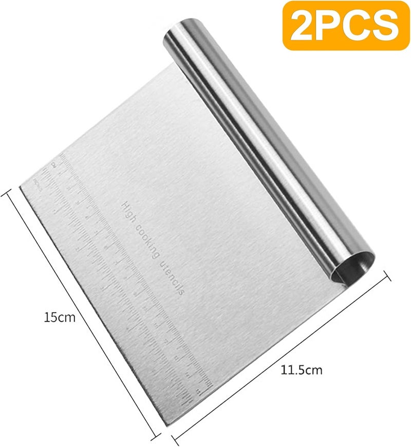 CoguZed 2 Pack Stainless Steel Pastry and Dough Cutter/Scraper/Knife Set, Ideal for Baking, Bread, Cake, Pizza, Multi purpose Bench Scraper with Measuring Scale - Image 2