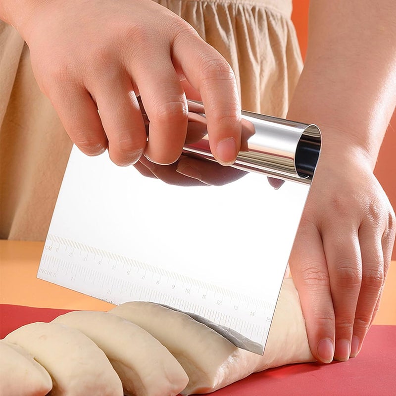 CoguZed 2 Pack Stainless Steel Pastry and Dough Cutter/Scraper/Knife Set, Ideal for Baking, Bread, Cake, Pizza, Multi purpose Bench Scraper with Measuring Scale - Image 5