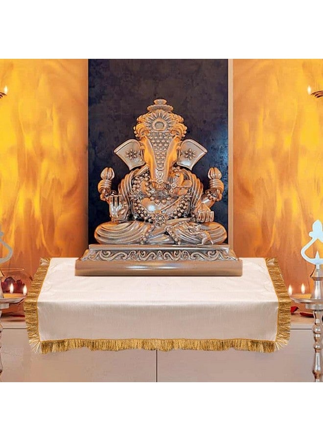 SEER Pooja Room Rectangular Decoration Item White Silk Satin Altar Cloth, 1 Meter, For Pooja Table, Goddess Chowki Aasan, Temple, Mandir, Puja Ghar (White) - Image 2