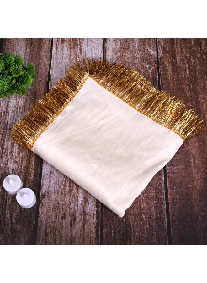 SEER Pooja Room Rectangular Decoration Item White Silk Satin Altar Cloth, 1 Meter, For Pooja Table, Goddess Chowki Aasan, Temple, Mandir, Puja Ghar (White) - Image 3