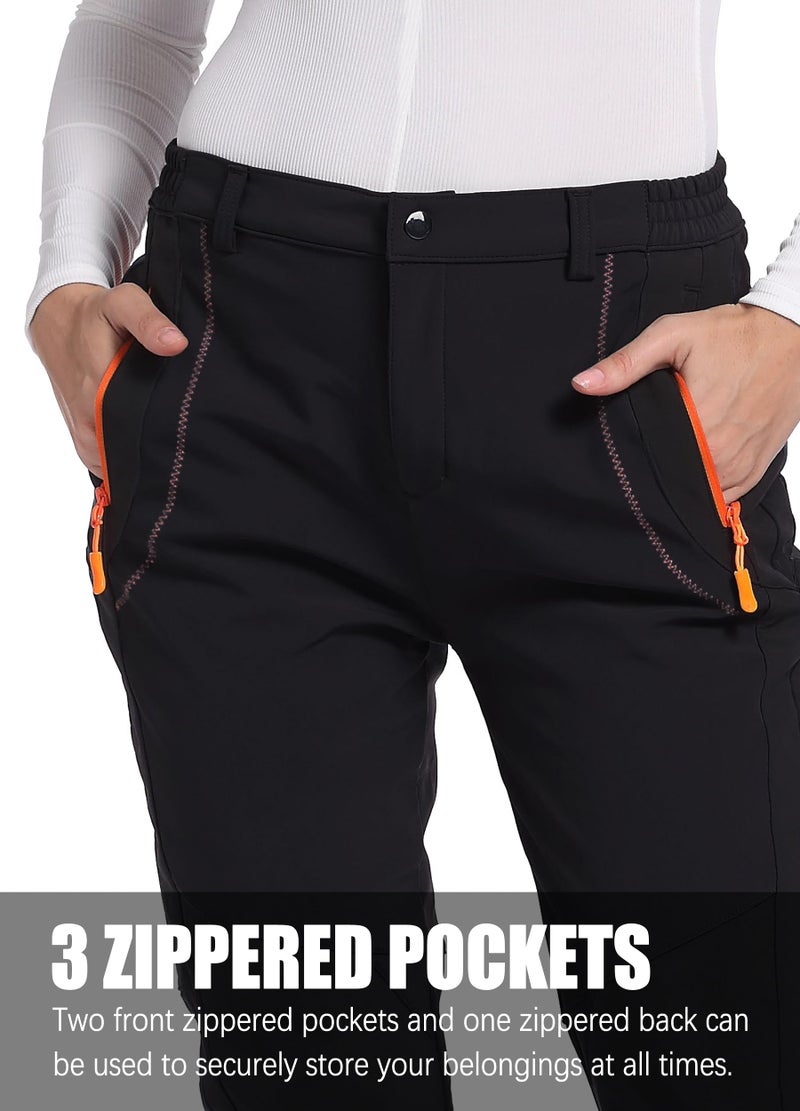 LINLANG EN Women's Snow Ski Pants Fleece Lined Winter Outdoor Waterproof Insulated Warm Softshell Hiking Cargo Pants Black L - Image 1