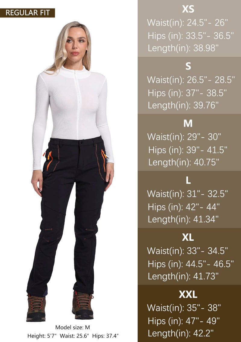 LINLANG EN Women's Snow Ski Pants Fleece Lined Winter Outdoor Waterproof Insulated Warm Softshell Hiking Cargo Pants Black L - Image 5