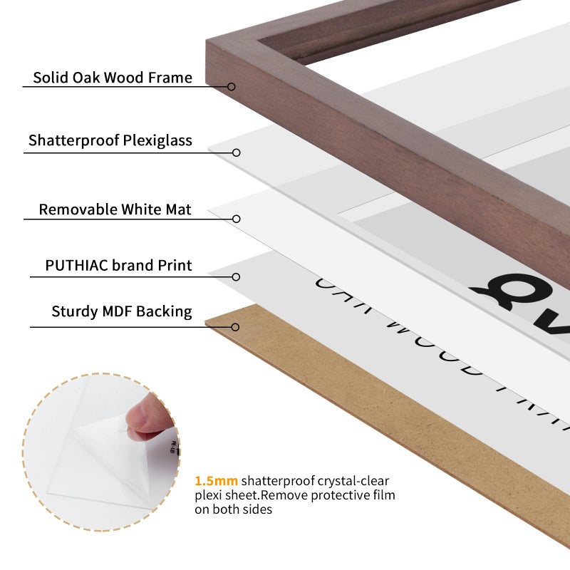 puthiac 8x8 Walnut Oak Wood Picture Frame - 8x8 Photo Frame  8x8 Picture Frame Wood  Natural Solid Wooden Picture Frames for Wall Art Photo and Prints (3 Pack  Walnut) - Image 2
