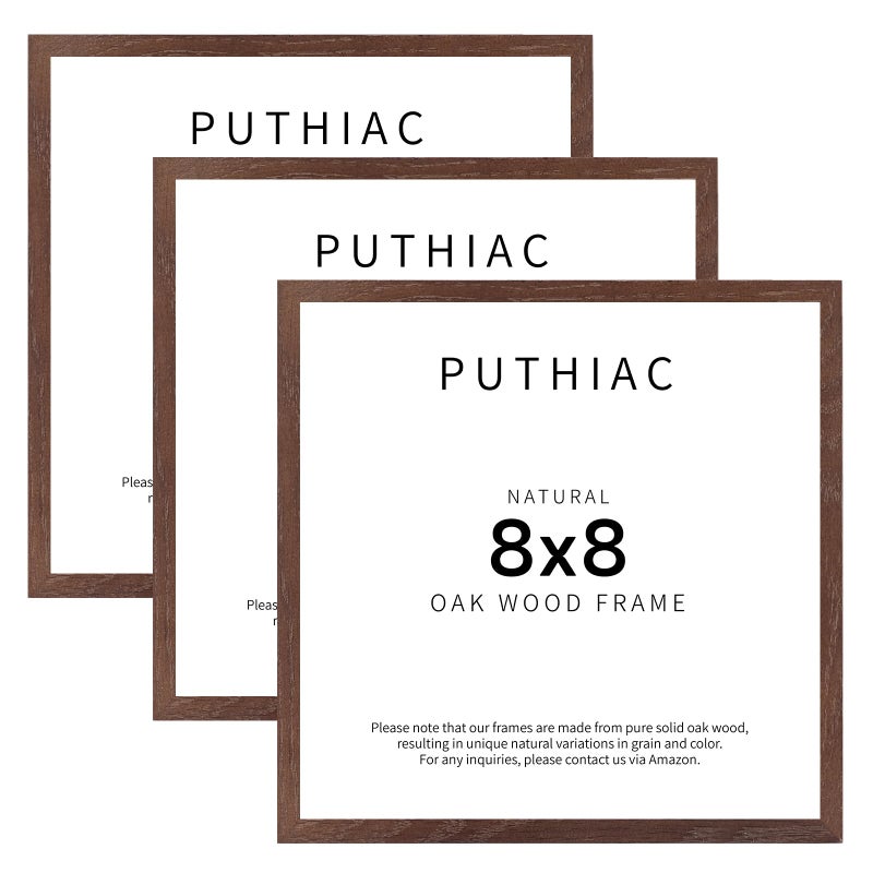 puthiac 8x8 Walnut Oak Wood Picture Frame - 8x8 Photo Frame  8x8 Picture Frame Wood  Natural Solid Wooden Picture Frames for Wall Art Photo and Prints (3 Pack  Walnut) - Image 1