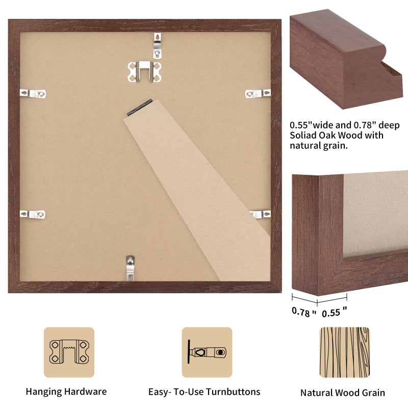 puthiac 8x8 Walnut Oak Wood Picture Frame - 8x8 Photo Frame  8x8 Picture Frame Wood  Natural Solid Wooden Picture Frames for Wall Art Photo and Prints (3 Pack  Walnut) - Image 3