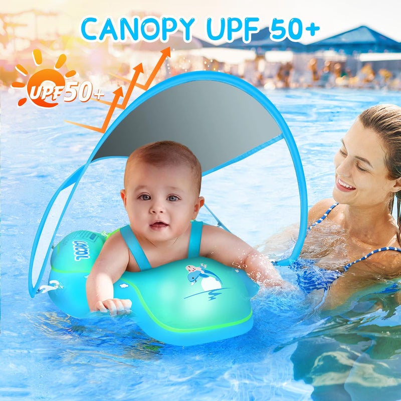 LAYCOL Baby Swimming Float with UPF50+ Sun Canopy baby floats for pool No Flip Overbaby Pool for Baby Age of 3-36 Months (Blue, L) - Image 2