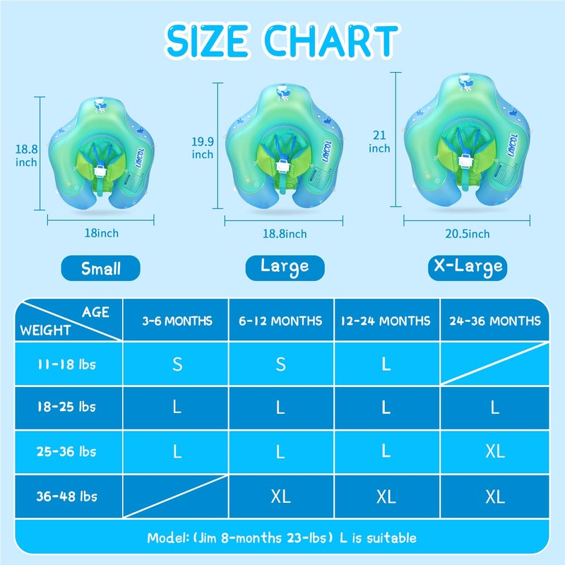 LAYCOL Baby Swimming Float with UPF50+ Sun Canopy baby floats for pool No Flip Overbaby Pool for Baby Age of 3-36 Months (Blue, L) - Image 5
