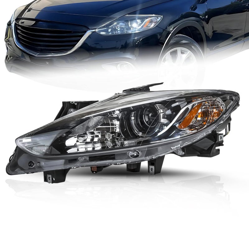 مجموعة مصابيح أمامية بديلة من أليغيتور أوتو لسيارة مازدا CX9 2013-2015 مع لمبات هالوجين متضمنة للجانب الأيسر (سائق) تناسب الطرازات المزودة بمصابيح هالوجين فقط