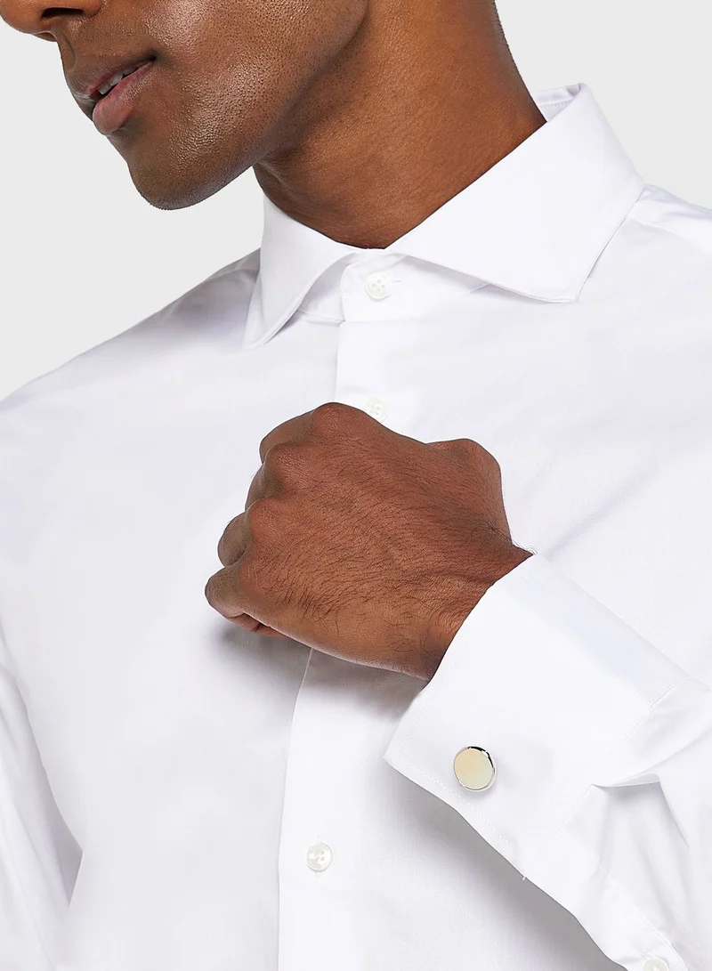 Robert Wood Round Shell Detail Cufflink In Giftbox