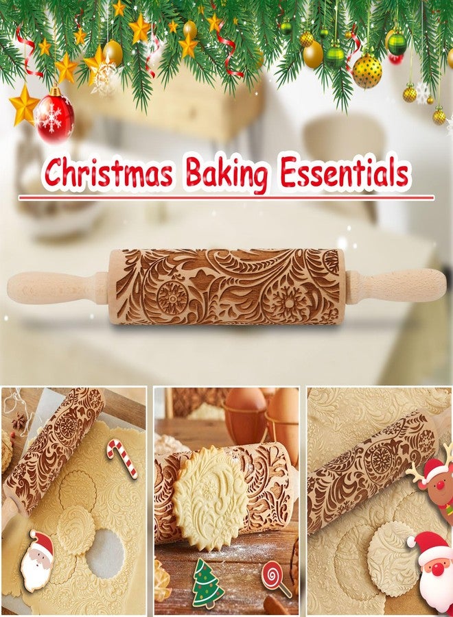 Big Role Embossed Rolling Pin for Baking Cookies Christmas Embossing Rolling Pins with Design Wooden Engraved Springerle Roller Pin Dough Patterned Clay Pottery Ceramic Bakers Women (Flower Snowflake Paisley) - Image 5