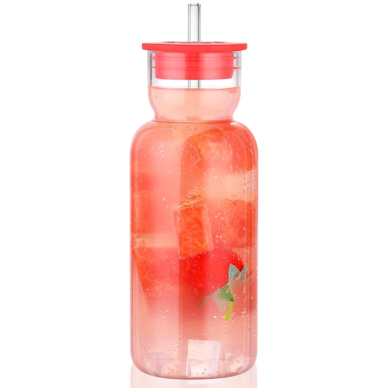 CWHHRN 24 Oz Glass Cup with Lid and Straw, Glass Tumbler, Vintage Glassware for Whiskey Cocktail Beer Juice, Glass Carafe with Lid (1 PACK) - Image 1