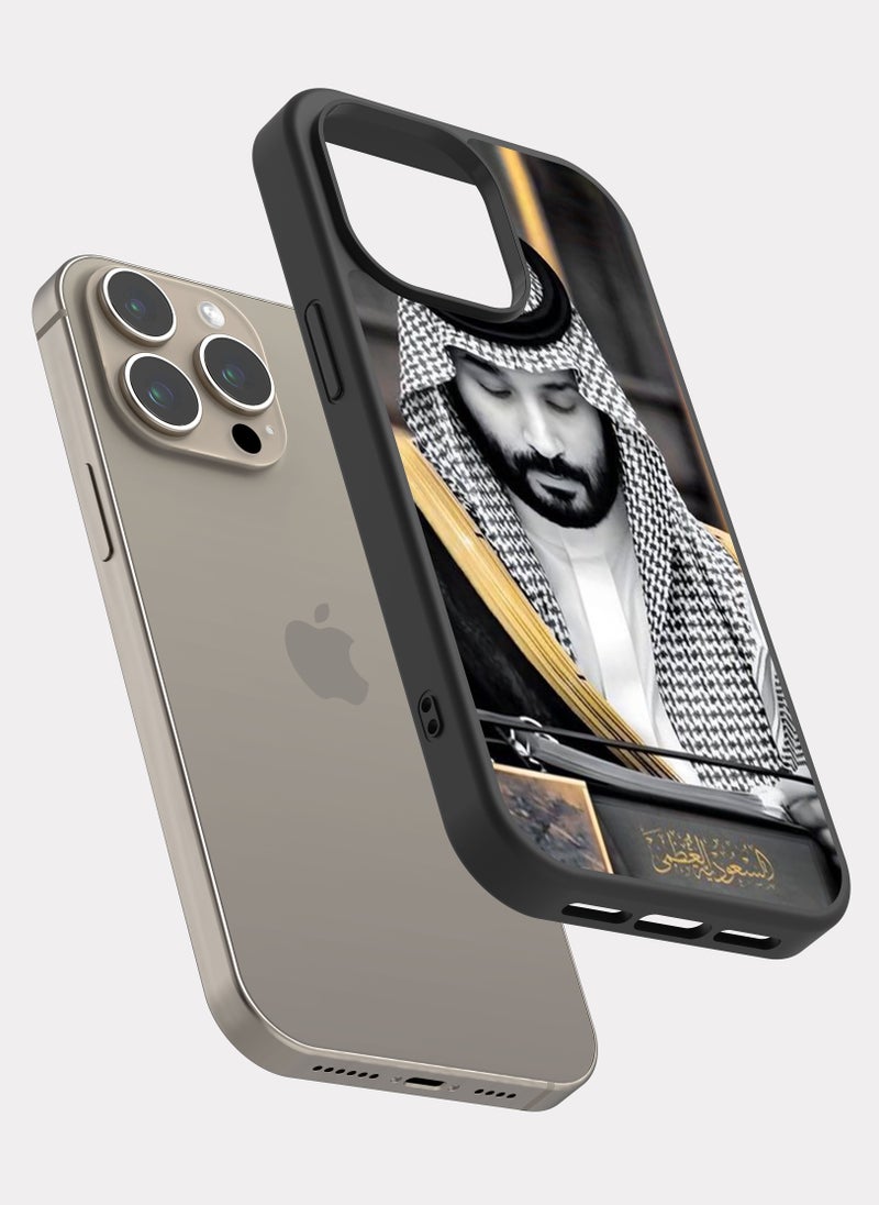 بكسلات كفر ايفون 15 برو ماكس الأمير محمد ابن سلمان رمادي ذهبي - Image 2