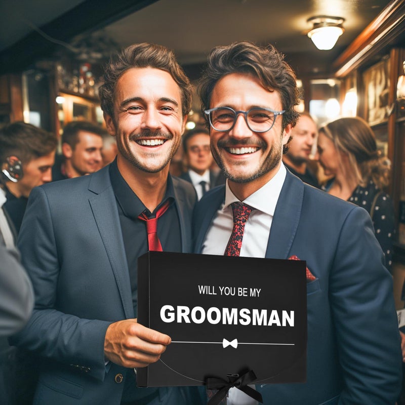 WLUSEAXI 8Pack Groomsmen Proposal Box with Card (7 Groomsmen Boxes,1 Best Man Box) , 10.6Ã—7.9Ã—3.1 Inch Groomsmen Gift Box with Ribbon, Will You Be My Groomsman Box, Wedding Gift Box for Groomsmen Proposal Gift - Image 4