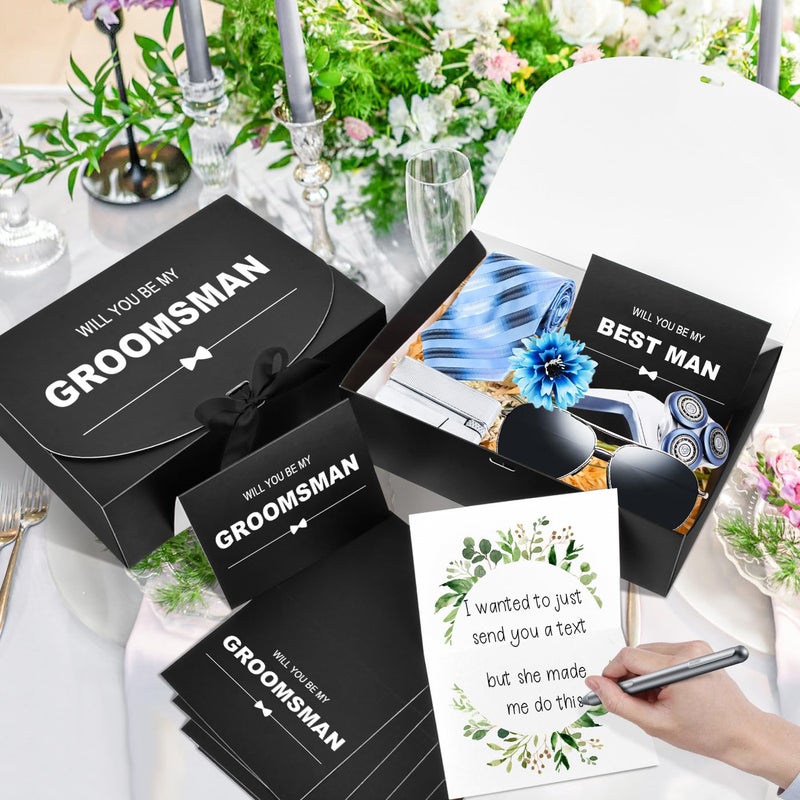 WLUSEAXI 8Pack Groomsmen Proposal Box with Card (7 Groomsmen Boxes,1 Best Man Box) , 10.6Ã—7.9Ã—3.1 Inch Groomsmen Gift Box with Ribbon, Will You Be My Groomsman Box, Wedding Gift Box for Groomsmen Proposal Gift - Image 3