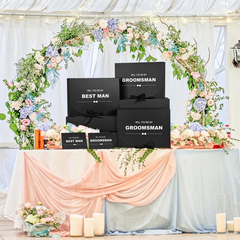 WLUSEAXI 8Pack Groomsmen Proposal Box with Card (7 Groomsmen Boxes,1 Best Man Box) , 10.6Ã—7.9Ã—3.1 Inch Groomsmen Gift Box with Ribbon, Will You Be My Groomsman Box, Wedding Gift Box for Groomsmen Proposal Gift - Image 5