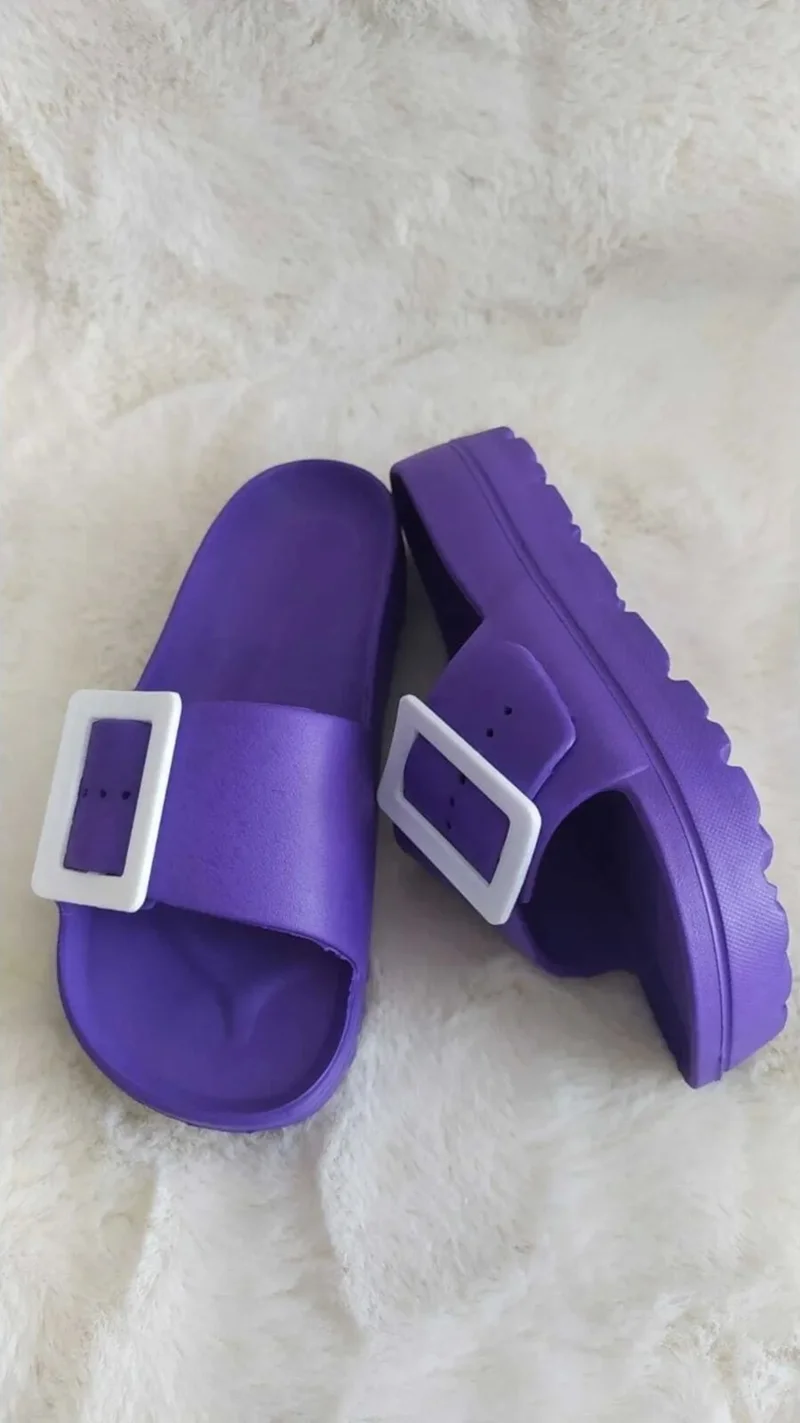 Gezer Non-Slip Sole Women's Slippers Purple with Buckle