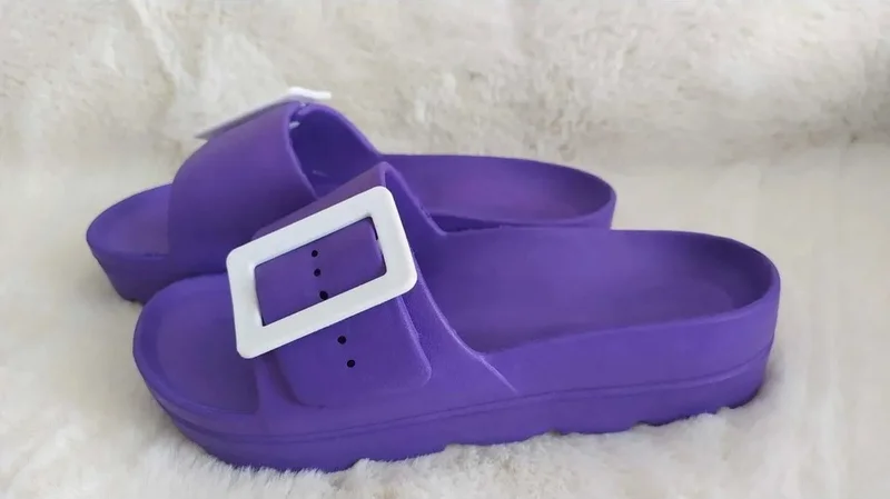 Gezer Non-Slip Sole Women's Slippers Purple with Buckle