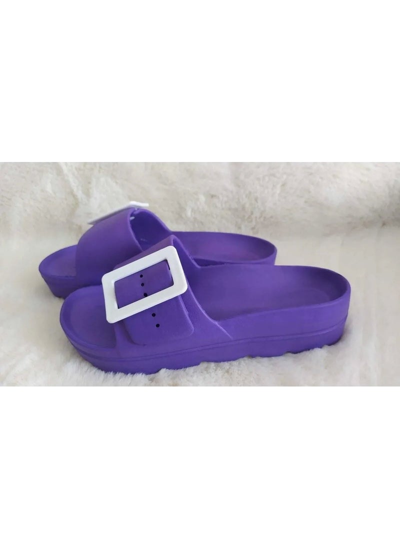 Gezer - Non-Slip Sole Women's Slippers Purple with Buckle - Image 1
