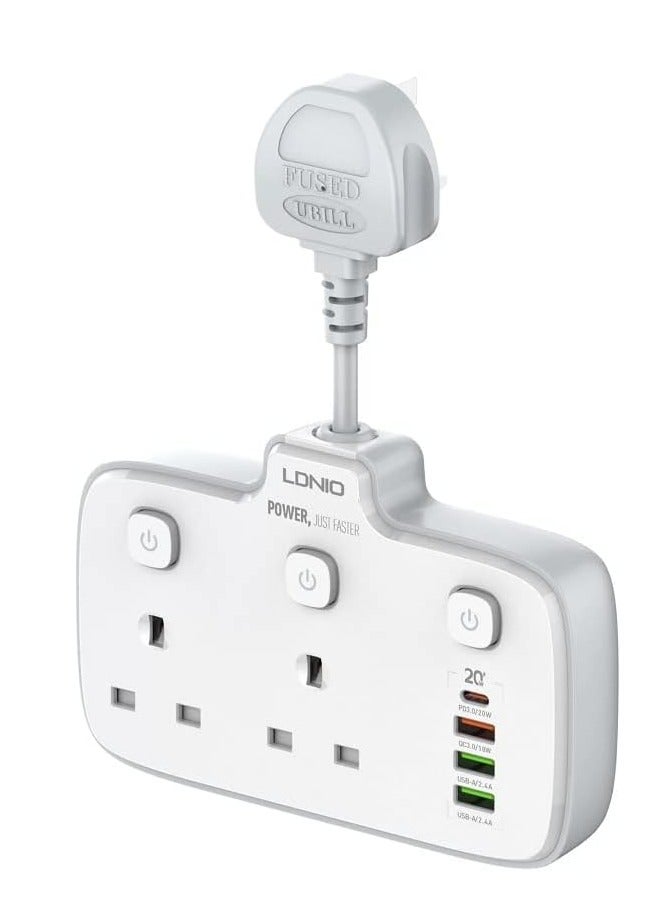 LDNIO Universal Power Strip USB Outlet Extension Cord Adapter Wall Charger Surge Protector Socket With 4 USB Port - White  - Image 1