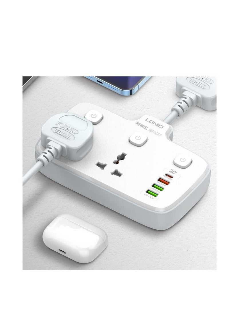 LDNIO Universal Power Strip USB Outlet Extension Cord Adapter Wall Charger Surge Protector Socket With 4 USB Port - White  - Image 2