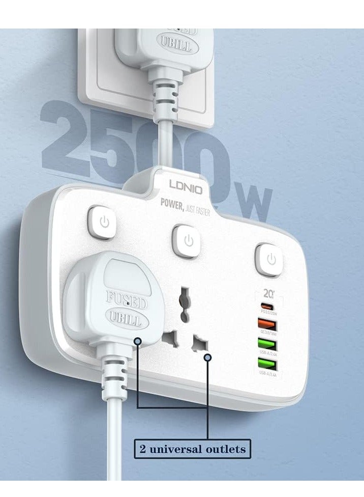 LDNIO Universal Power Strip USB Outlet Extension Cord Adapter Wall Charger Surge Protector Socket With 4 USB Port - White  - Image 3