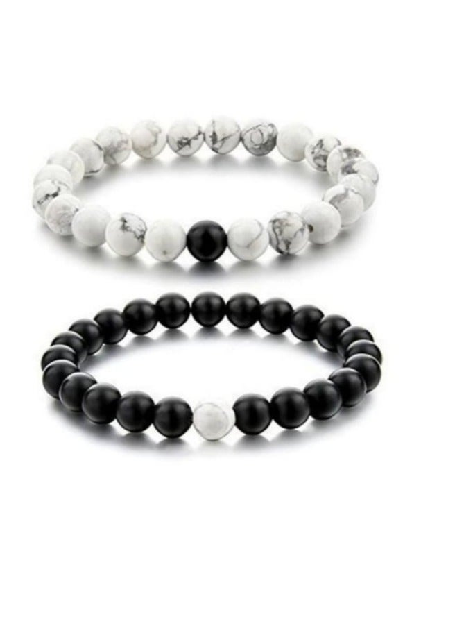 RA accessories Unisex Bracelet Of Off-White Turquoise & Black Onyx-Two Pieces - Image 2