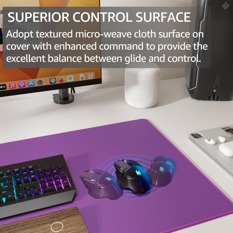 KTRIO Large Gaming Mouse Pad Desk Mat, Superior Micro-Weave Cloth, Non-Slip Rubber Base, Stitched Edges, Water-Resistant, for Gamer, Office & Home, 31.5 x 15.7 Inchï¼ŒViolet Purple - Image 2
