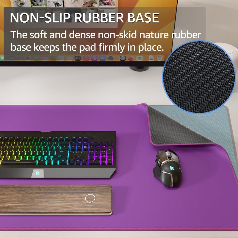 KTRIO Large Gaming Mouse Pad Desk Mat, Superior Micro-Weave Cloth, Non-Slip Rubber Base, Stitched Edges, Water-Resistant, for Gamer, Office & Home, 31.5 x 15.7 Inchï¼ŒViolet Purple - Image 3