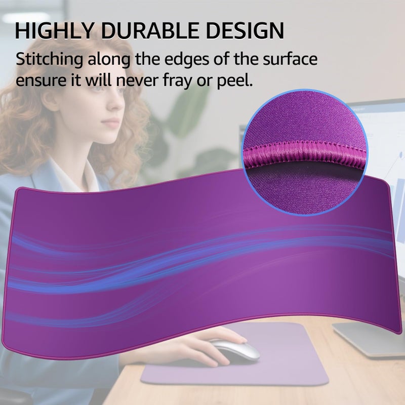 KTRIO Large Gaming Mouse Pad Desk Mat, Superior Micro-Weave Cloth, Non-Slip Rubber Base, Stitched Edges, Water-Resistant, for Gamer, Office & Home, 31.5 x 15.7 Inchï¼ŒViolet Purple - Image 4