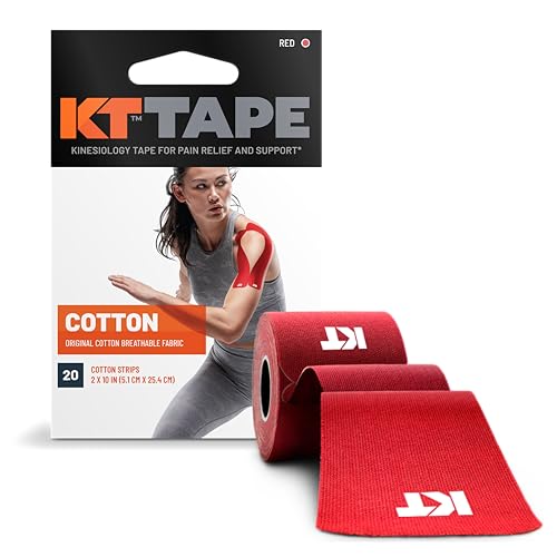 KT Tape, Original Cotton, Elastic Kinesiology Athletic Tape, 20 Count, 10” Precut Strips, Red - Image 2