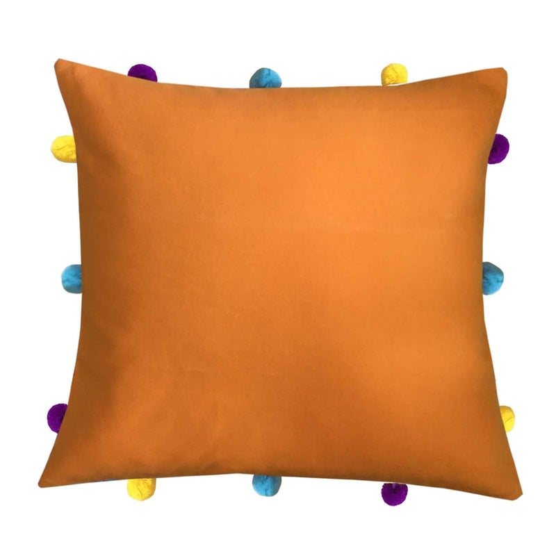 Lushomes Cushion Cover 12x12 Boho Cushion Covers Sofa Pillow Cover Cushion Covers with Tassels Cushion Cover with pom pom 12x12 Inches Set of 5 Orange - Image 2