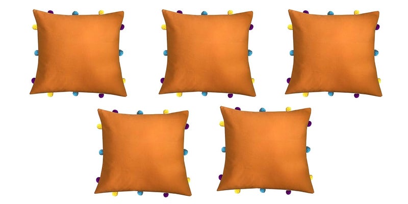 Lushomes Cushion Cover 12x12 Boho Cushion Covers Sofa Pillow Cover Cushion Covers with Tassels Cushion Cover with pom pom 12x12 Inches Set of 5 Orange - Image 1