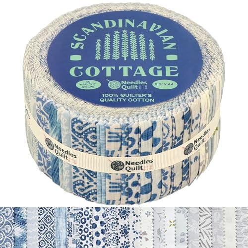 NEEDLES QUILT STUDIO Jelly Roll Fabrics for Quilting Clearance 40 Strip 2.5" x 44" | Cotton Strips Bundles – Perfect Quilting Fabric for Sewing, Precut Quilt Projects, and DIY Crafts (Scandinavian Cottage) - Image 1
