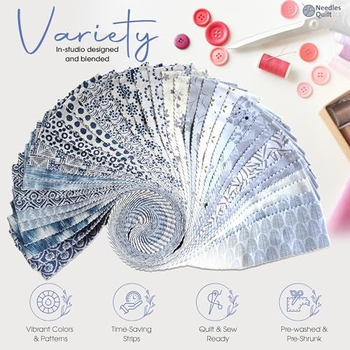 NEEDLES QUILT STUDIO Jelly Roll Fabrics for Quilting Clearance 40 Strip 2.5" x 44" | Cotton Strips Bundles – Perfect Quilting Fabric for Sewing, Precut Quilt Projects, and DIY Crafts (Scandinavian Cottage) - Image 2
