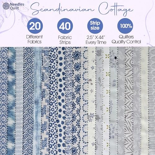 NEEDLES QUILT STUDIO Jelly Roll Fabrics for Quilting Clearance 40 Strip 2.5" x 44" | Cotton Strips Bundles – Perfect Quilting Fabric for Sewing, Precut Quilt Projects, and DIY Crafts (Scandinavian Cottage) - Image 3