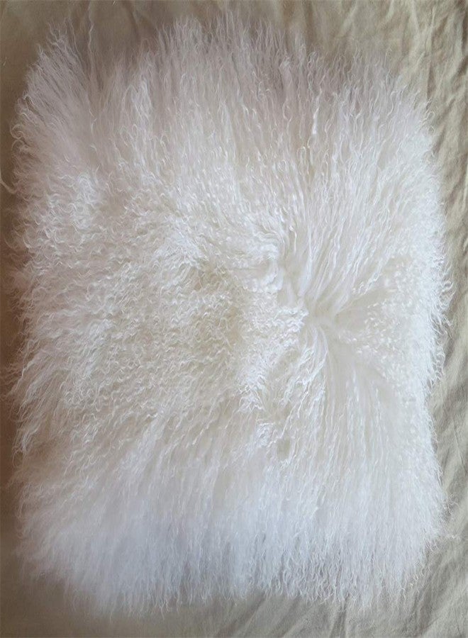 yingda1992 Mongolian Lamb Fur Throw Pillow Cover (16'' x 16'', White) Real Fur Decorative Cushion Cover Pillow Case for Living Room Bedroom - Image 5
