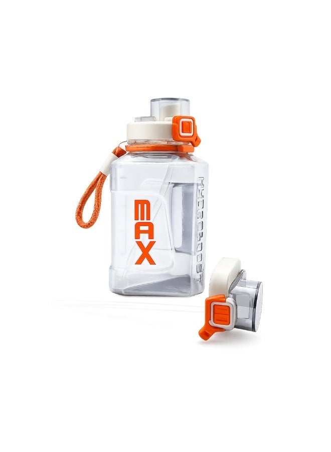 TR6 زجاجة مياه رياضية كبيرة TR6 Hydro Boost سعة 2200 مل مزودة بقشة ومقبض ومانعة للتسرب وخالية من مادة BPA وعلامة قياس وفم واسع للاستخدام في صالة الألعاب الرياضية والمكتب والاستخدام الخارجي، لون أسود شفاف (أبيض) - Image 2