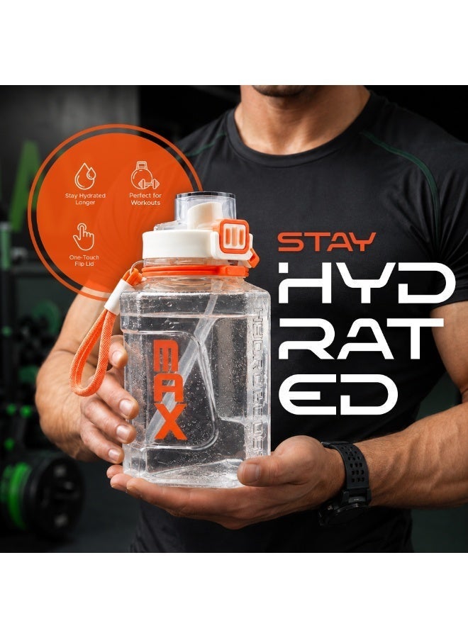 TR6 زجاجة مياه رياضية كبيرة TR6 Hydro Boost سعة 2200 مل مزودة بقشة ومقبض ومانعة للتسرب وخالية من مادة BPA وعلامة قياس وفم واسع للاستخدام في صالة الألعاب الرياضية والمكتب والاستخدام الخارجي، لون أسود شفاف (أبيض) - Image 5
