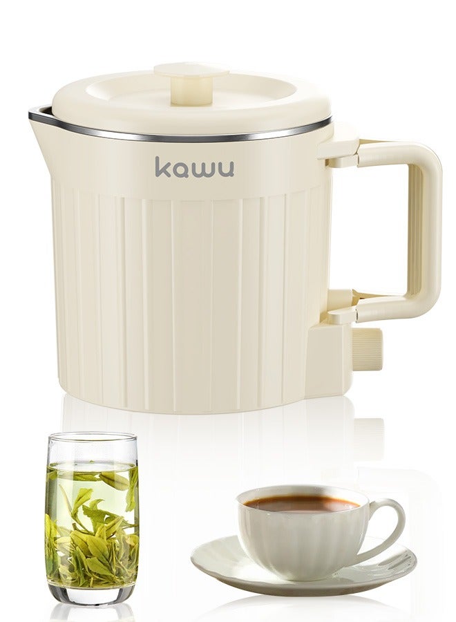 Kawu Foldable Small Electric Kettle, 800ml Portable Tea Kettle Mini Electric Teapot Small Water Boiler with storage bag, 304 Stainless Steel, Auto Shut Off, for Travel, Camping, RV, Home - Image 1