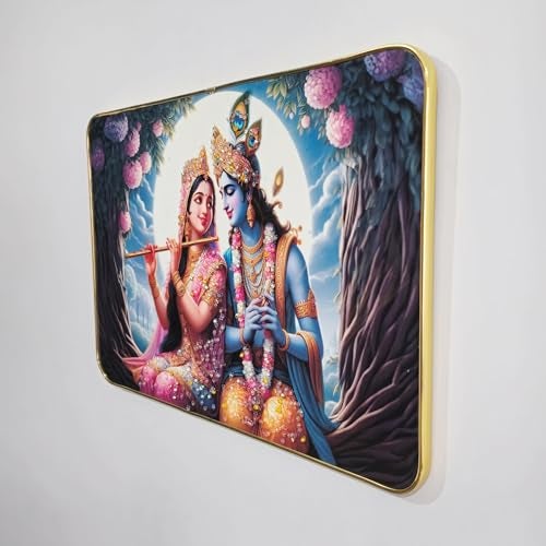 Masstone Radha Krishna Crystal Embedded High Gloss Wall Painting, Golden Slim Frame, 45x30 Cm Wall Art for Living Room, Bedroom, Office & Home Décor (CRG02) - Image 2