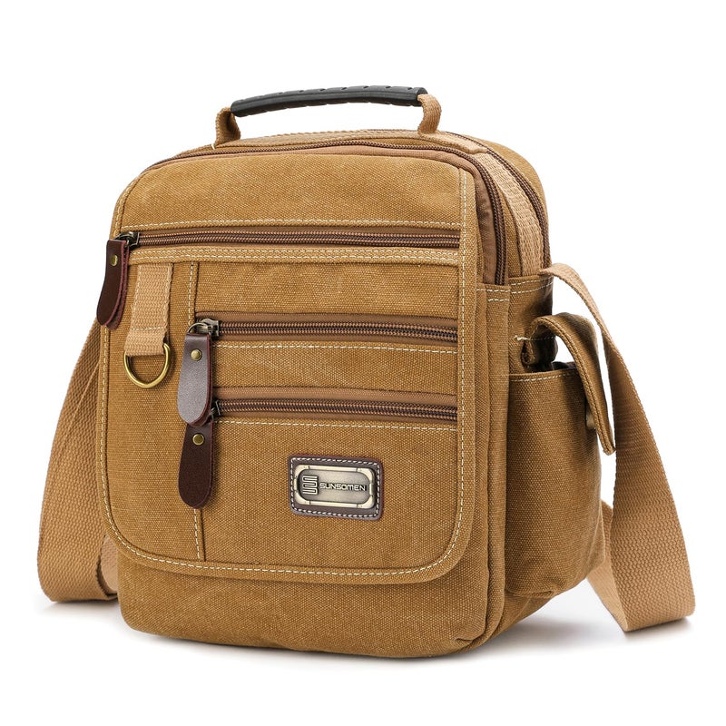 SUNSOMEN Mens bag Canvas Shoulder Bag Small Messenger Crossbody Bag Work Bag Vintage Multi-function (Yellow) - Image 1