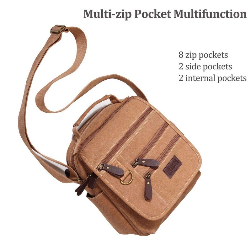 SUNSOMEN Mens bag Canvas Shoulder Bag Small Messenger Crossbody Bag Work Bag Vintage Multi-function (Yellow) - Image 4
