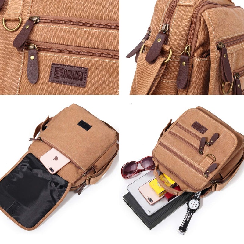 SUNSOMEN Mens bag Canvas Shoulder Bag Small Messenger Crossbody Bag Work Bag Vintage Multi-function (Yellow) - Image 2