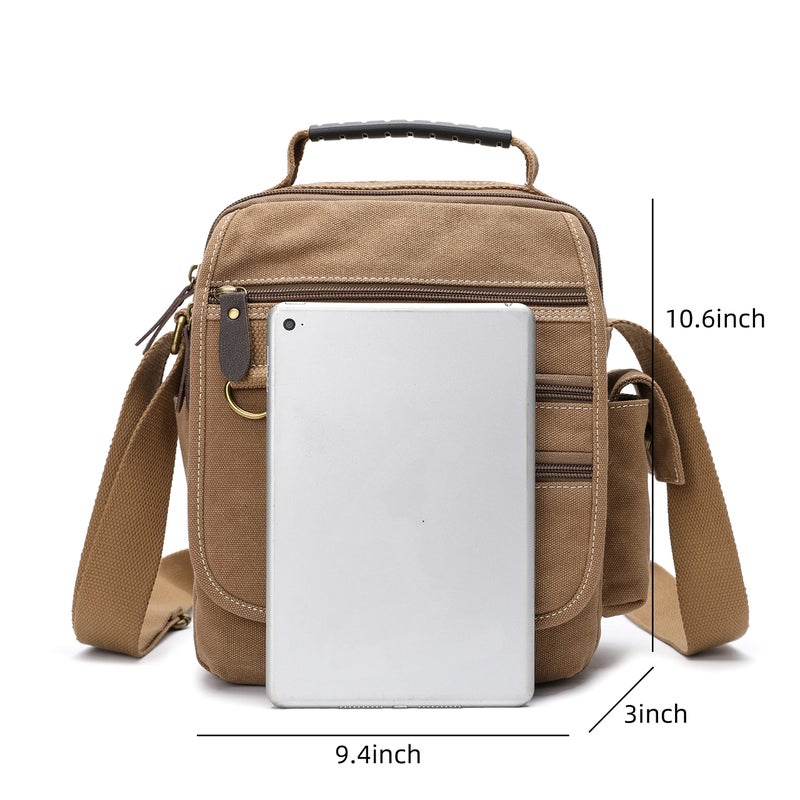 SUNSOMEN Mens bag Canvas Shoulder Bag Small Messenger Crossbody Bag Work Bag Vintage Multi-function (Yellow) - Image 3