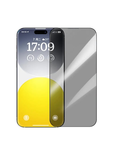 Privacy Protection Tempered Glass Screen Protector with Built-in Dust Filter for iP 15 Pro Pack of 2, with cleaning kit and dust-proof installation tool
