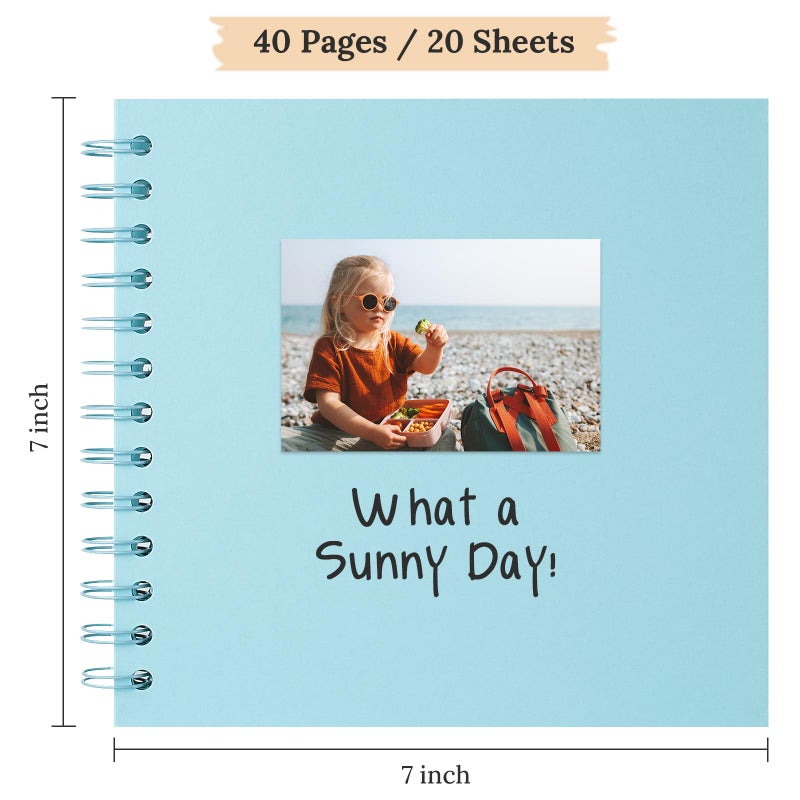 Hiwhy Scrapbook 7x7 Inch DIY Scrapbook Album Hardcover Kraft Paper Scrap Book Photo Albums 40 Pages Perfect for 4x6 / 5x7 Photos Memory Book for Family, Wedding - Image 2