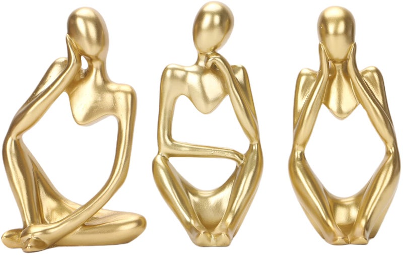 Dlfghos Gold Decor Thinker Statue Set Abstract Modern Sculpture Decor Set of 3 Golden Thinker Statues for Home Living Room Office Bookshelf Coffee table Shelf Desktop Decor Accents Resin Collectible Figurines - Image 1
