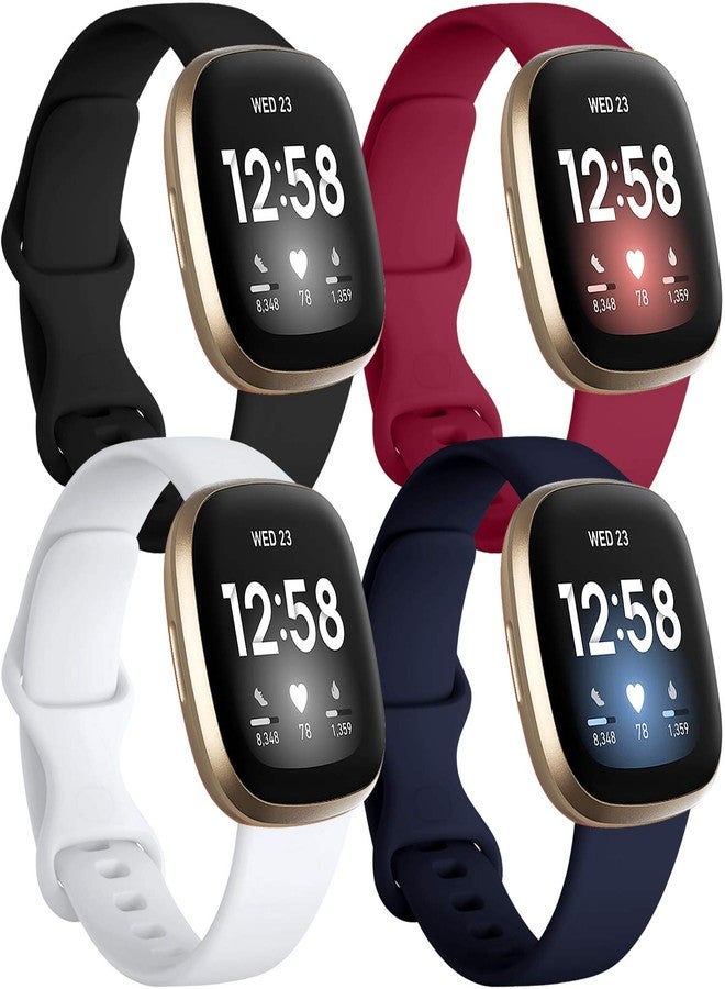 Getino Compatible With Fitbit Sense 2/Versa 4 Band for Women Men, Silicone Sport Accessories for Sense/Versa 3 Smartwatch, Large Black/Navy/Red/White - Image 1